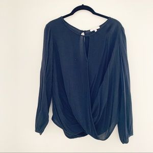 Ella Moss Black Faux Wrap Rayon Top Blouse Small
